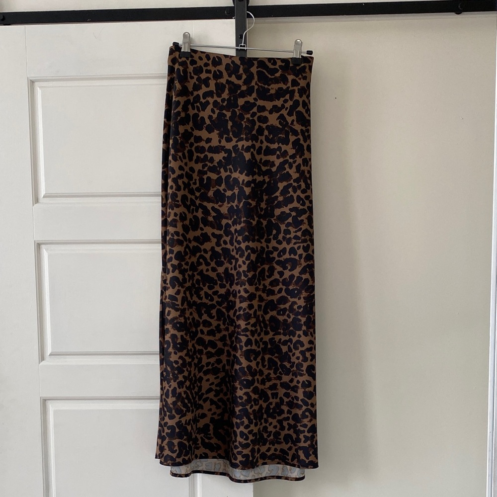 Rachel Zoe Black and Brown Animal Print Maxi Skirt